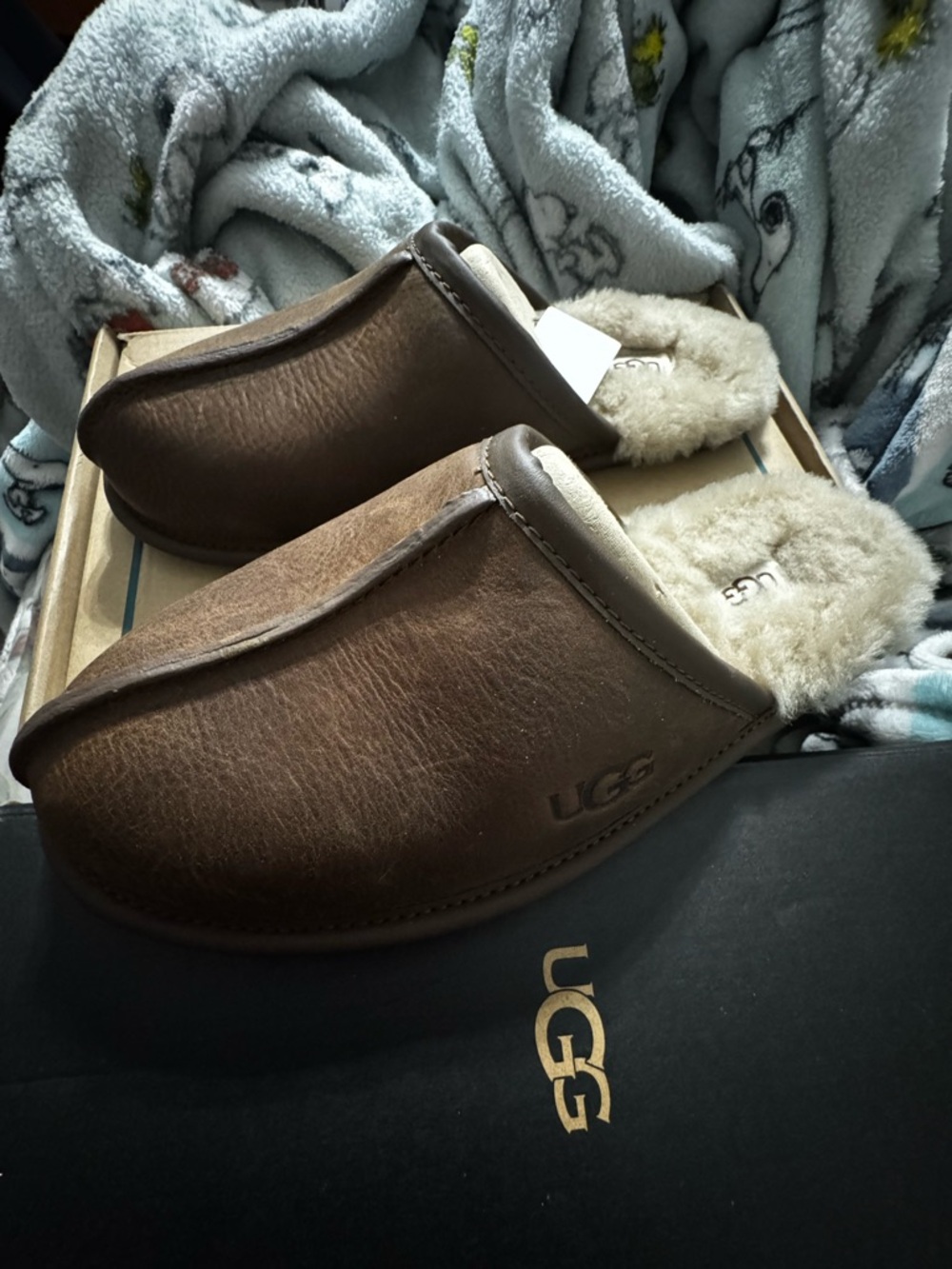 UGG Chestnut Leather Shearling-Lined Clog Mules